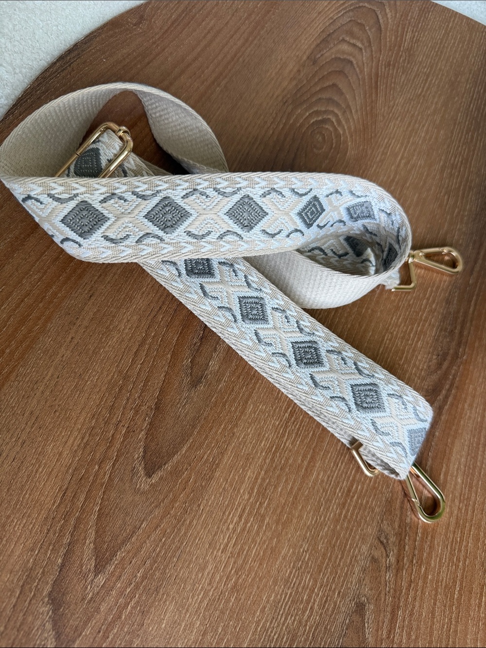 Neutral Beige Gray Woven Adjustable Crossbody Purse Strap Gold Hardware